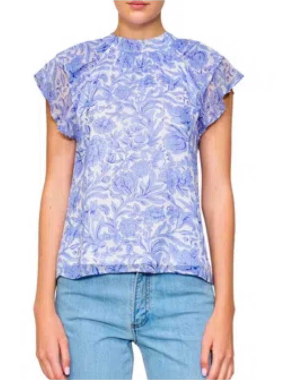 Nordstrom Mellowday Blue Floral Short Sleeve Top
